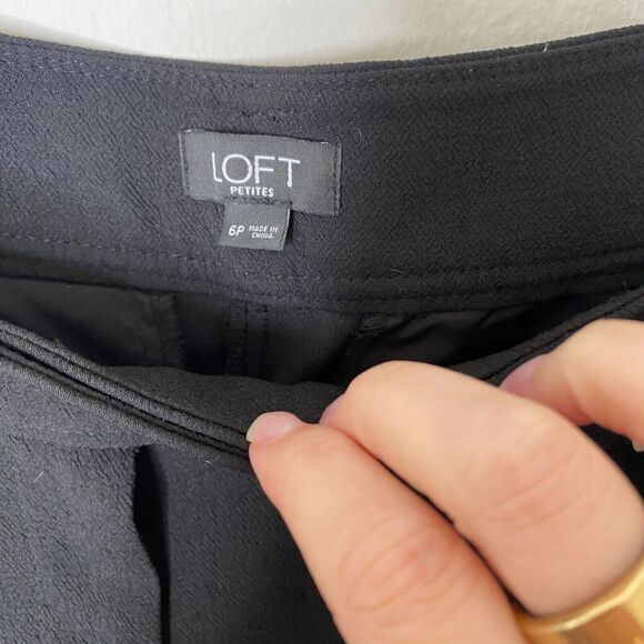 Loft Jet Black Capri Trouser Pants Hook Eye Closure Cute Tie Front 6 Petite - Picture 6 of 12